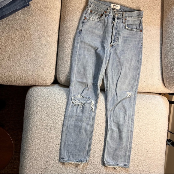 Agolde denim jeans Riley High Rise Straight Crop in Shatter / Revolve - Picture 2 of 9